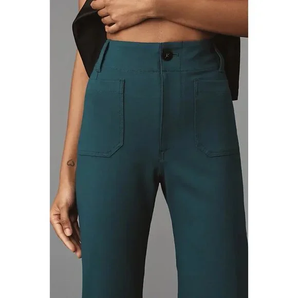 Anthropologie Maeve Colette Crop Wide Leg PONTE Pants Womens 31 Dark Green NWT